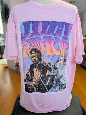 Authentic Hendrix Pink Graphic Crewneck T-Shirt featuring Jimi Hendrix LG